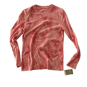 Sonoma Sleeve Everyday tee long-sleeve top with a pink damask pattern Sz P Med